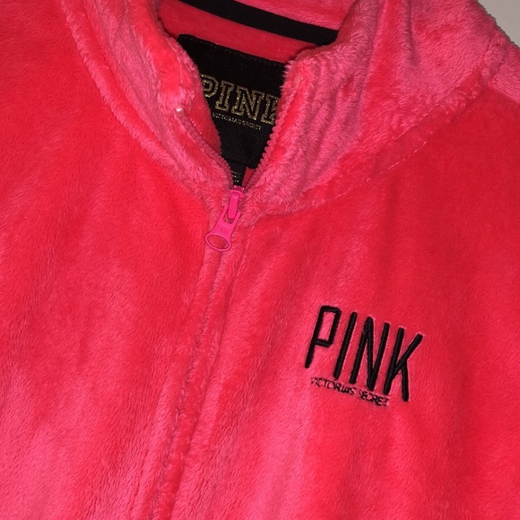 EUC SZ L VS PINK plush zip up Coral jacket - Picture 2 of 5